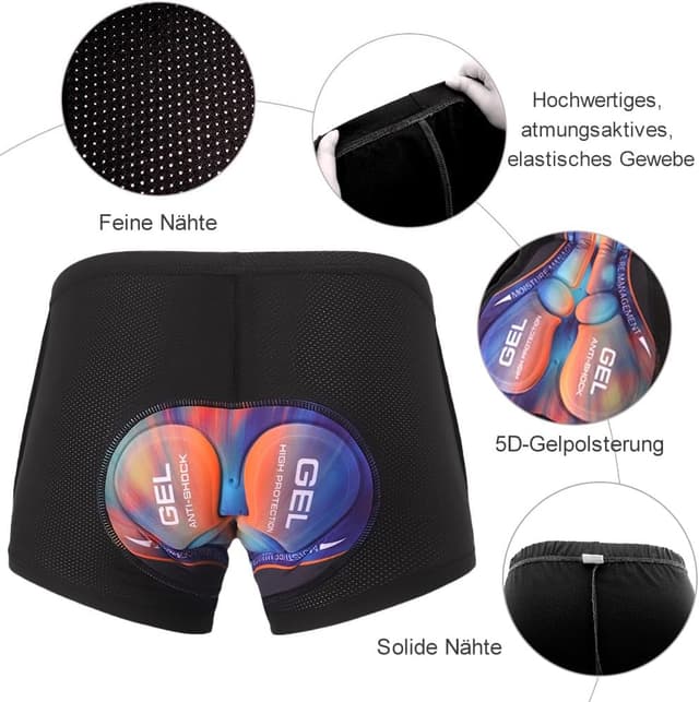 Detalle de Ulhnei Herren Radunterhose mit 5D Sitzpolster – kurz, atmungsaktiv & schnelltrocknend