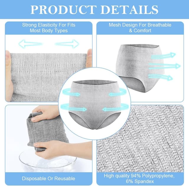Detalle 2 de Culottes post-accouchement jetables ACWOO (lot de 4) : slips maternité taille haute pour incontinence et césarienne