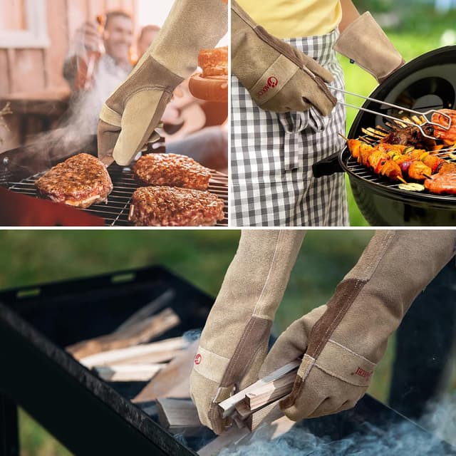 Thumbnail 5 de AOUCHI Leather Welding BBQ Fire Gloves Large