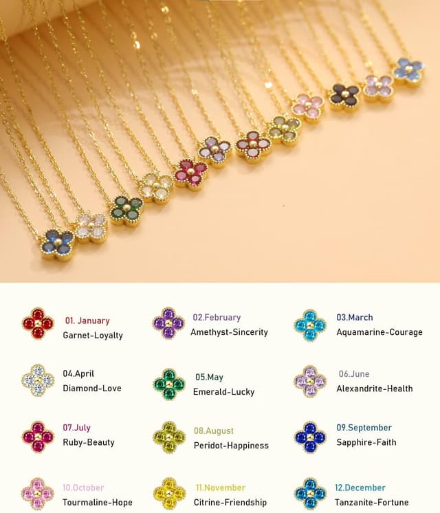 Detalle de FUNEIA Damen Halskette vergoldet mit Geburtsstein-Anhänger (18k vergoldet), verstellbar und wasserfest