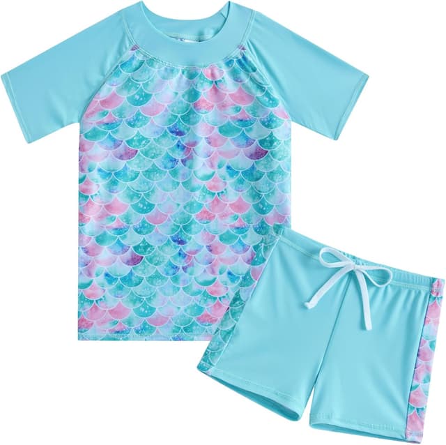 Detalle de Fanient Girls UPF 50+ two-piece short sleeve swimsuit (4–10 years)