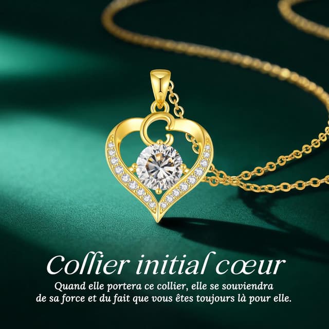 Detalle de LOUISA SECRET Collier femme personnalisable A-Z avec initiales en capitales et pendentif cœur d’amour plaqué or 18K