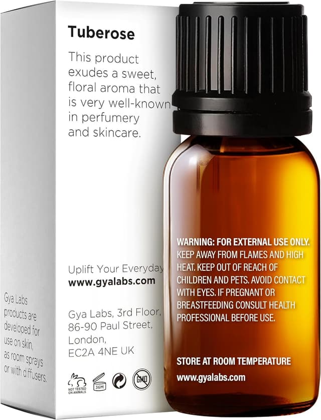 Detalle de Gya Labs Tuberose Essential Oil (10ml) for Diffuser, Massage & DIY Fragrance
