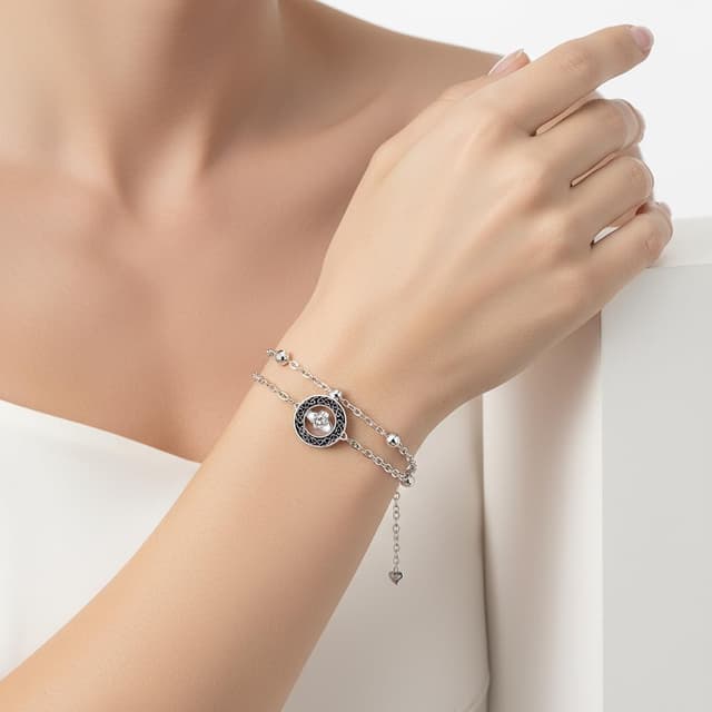 Detalle de Bracelet femme J.MUEN en argent sterling 925 avec cœur en zircone cubique – réglable (17 cm + 4)