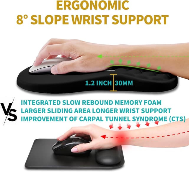 Detalle 2 de Hokafenle Ergonomic Mouse Pad with Wrist Support (Integrated Memory Foam Slope Massage Bulge)