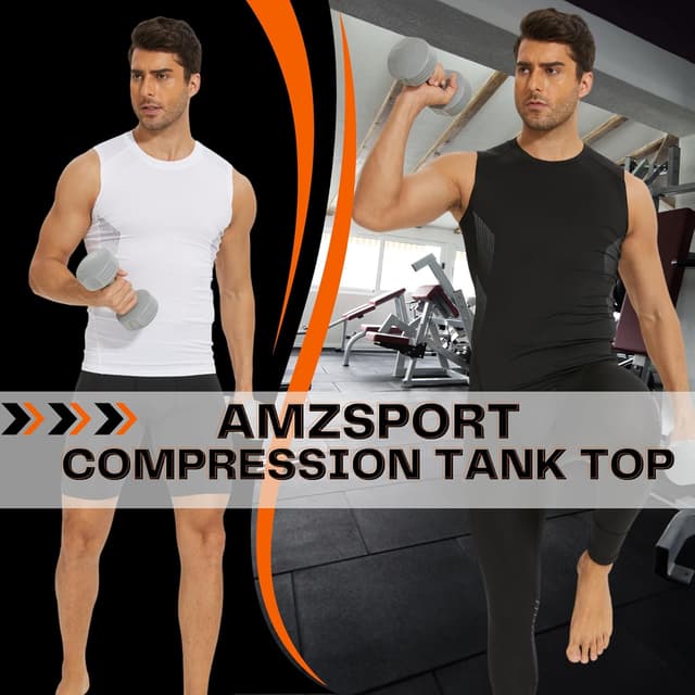 Detalle 2 de AMZSPORT canotta compression da uomo con supporto muscolare e rete traspirante