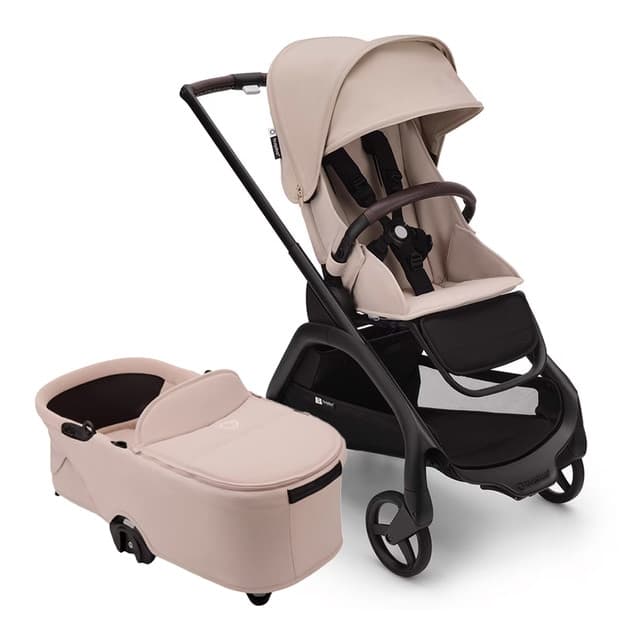 Detalle de Bugaboo Dragonfly cochecito base grafito, capazo taupé