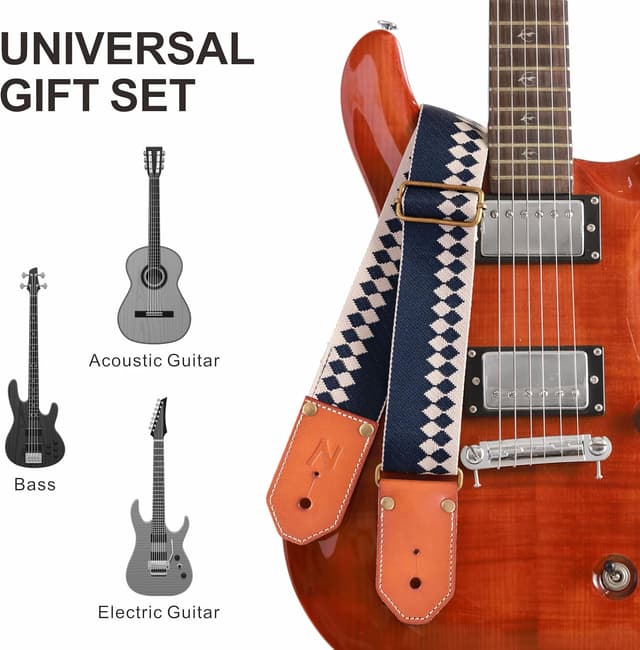 Detalle 2 de Nefelibata Gitarrengurt mit verdickten Leder-Enden (pflanzlich gegerbtes Rindsleder) für Akustik, Bass & E-Gitarre