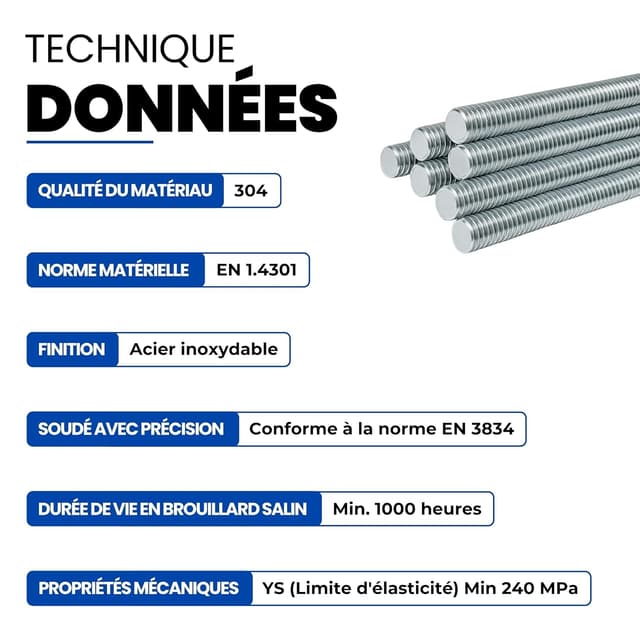 Detalle de GeZu Impex tige filetée M4 en acier inoxydable A4 (316) – 1000 mm, pas 0,5 mm (lot de 28)
