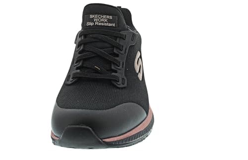Detalle de Skechers SQUAD SR para mujer (Black Flat Knit / Rose Gold Trim, 41 EU): deportivas sin cordones con suela antideslizante