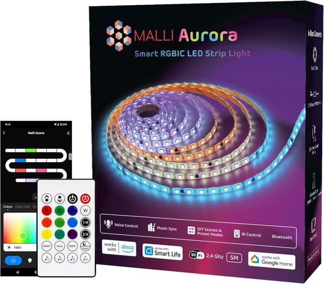 Imagen de Samraj Malli Aurora Smart RGBIC 5m LED strip en OfertitasTOP