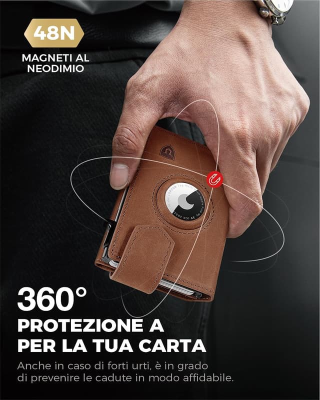 Detalle de LORZOR Portafoglio Slim da uomo con AirTag, portamonete e RFID, chiusura magnetica