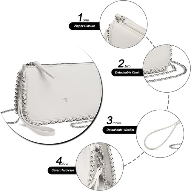 Detalle 2 de AFKOMST AFKOMST Piccola pochette e Wristlet Wallet da donna bianco con tracolla a catena