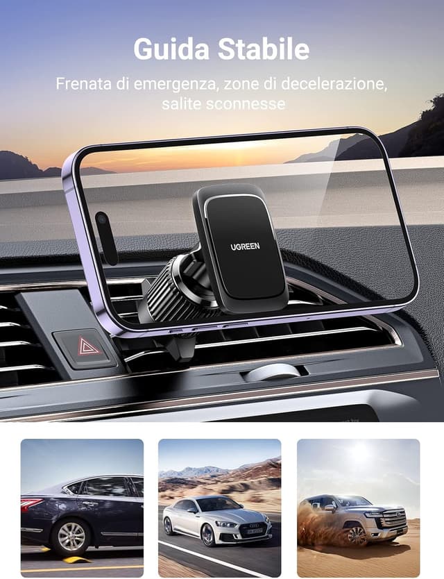 Detalle 1 de UGREEN Supporto Telefono Auto Magnetico con Clip per Bocchetta Aria (compatibile iPhone e Galaxy, rotazione 360°)