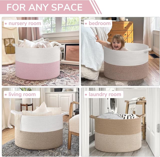 Detalle 2 de TIMEYARD Jumbo Wäschekorb 115 l (rosa) für Kinderzimmer & Spielzeugaufbewahrung