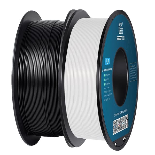 Detalle de Geeetech PLA Filament 1,75 mm (2 Spulen, Weiß/Schwarz) – für sauberes Drucken im Temperaturbereich 190–220 °C