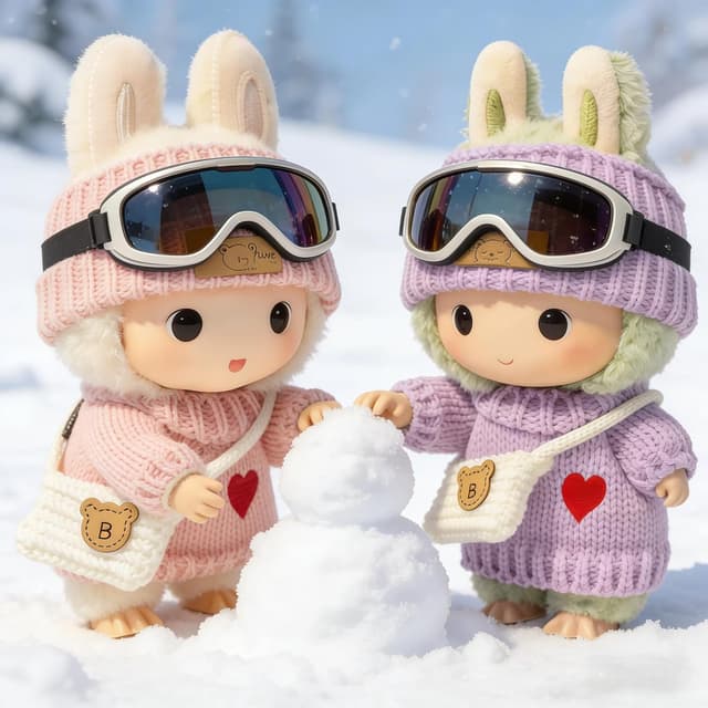 Thumbnail 5 de (2 Pack) Clothes for LABUBU 17cm Doll — 6-Piece Crochet Accessory Set (Heart Sweater + Hat + Bag)