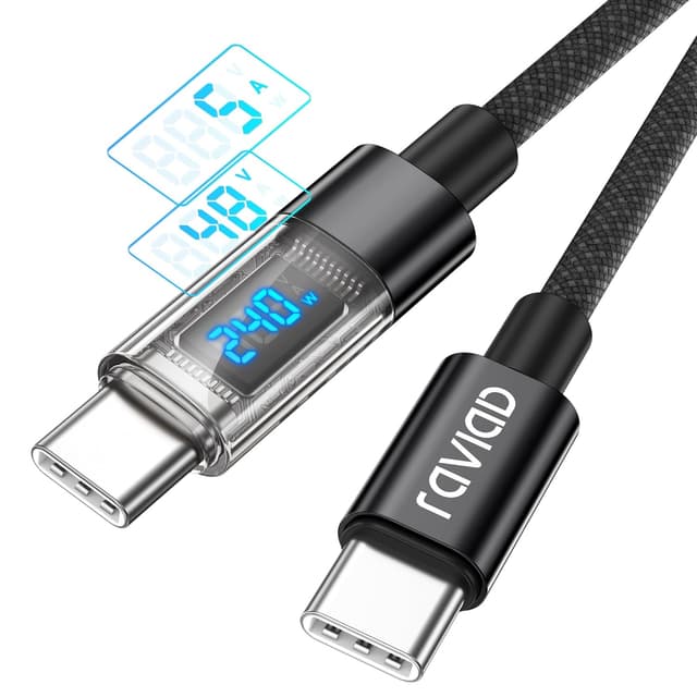 Detalle de RAVIAD Cavo USB-C a USB-C 240W da 2 metri con PD 3.1 e QC 3.0