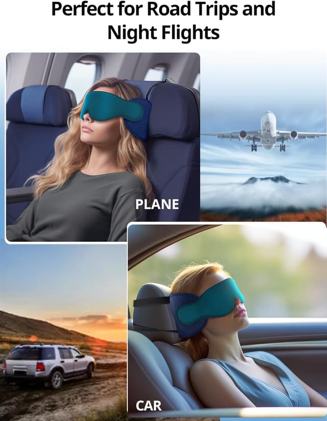 Thumbnail 6 de Inspireyes travel pillow for airplanes with head strap and sleep eye mask – 360° supported headrest (Light Black)
