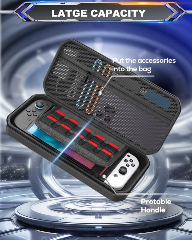 Detalle de FYOUNG All-in-One Accessories Case Bundle for Nintendo Switch 2 (2025) — Black portable hard carrying case with game card slots
