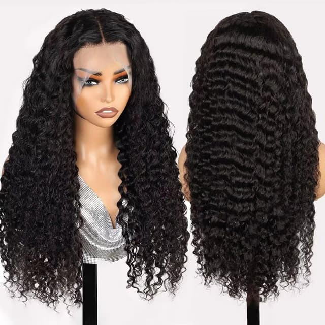 Detalle 2 de 32 Inch 13x6 HD Lace Front Human Hair Wig (Glueless) – Brazilian Curly Deep Wave, 210% Density