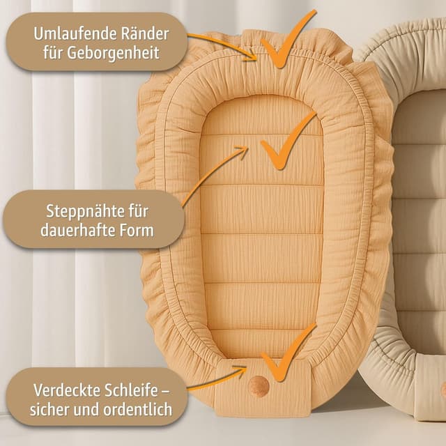 Detalle de Mussola riduttore lettino neonato 90x50 cm baby nest trasportabile in mussola – Rosa cipria