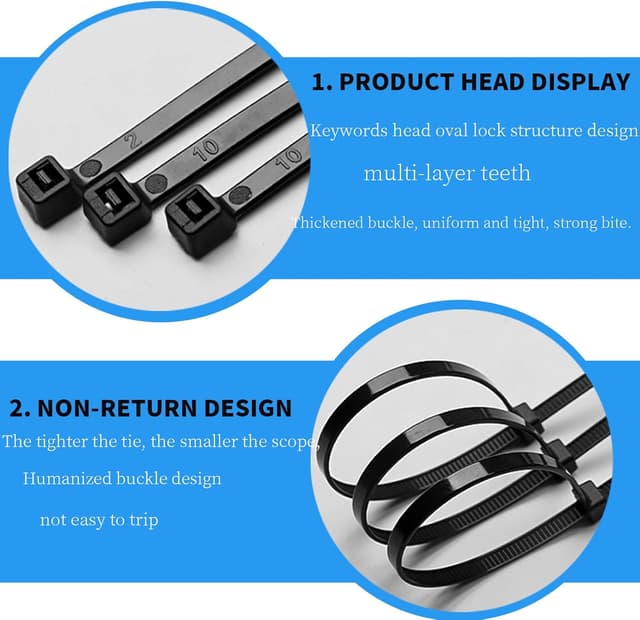 Detalle de Yolistar Kabelbinder-Set 250 Stück schwarz 300 mm x 3,6 mm (hitzebeständig, selbstsichernd)