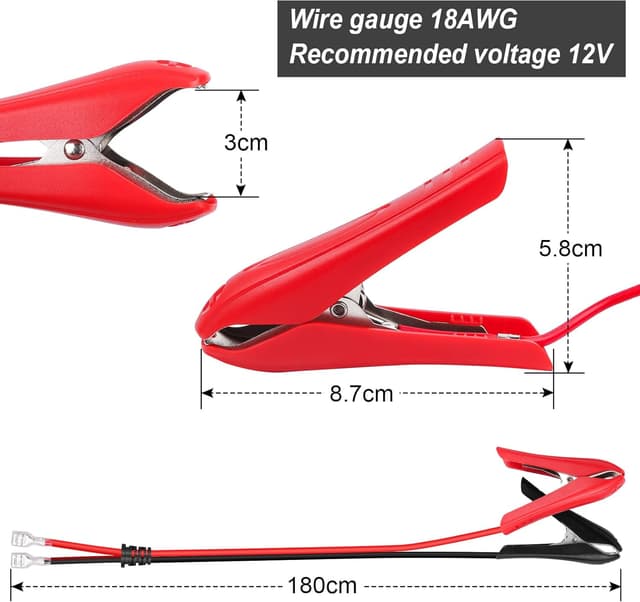 Detalle de JatilEr Krokodilklemmen mit 1,8 m Kabel – 12V, Kupferkern, 18 AWG