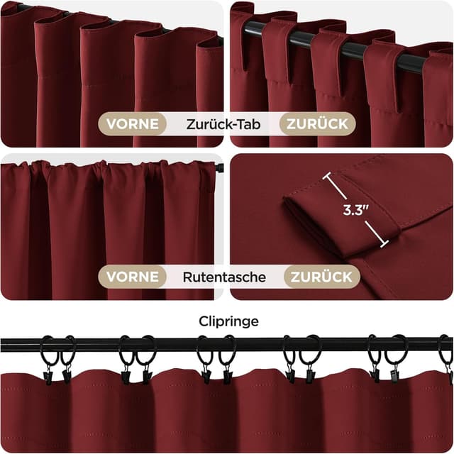Thumbnail 4 de Joydeco Verdunkelungsvorhang 2er Set 175x140 Dunkelrot