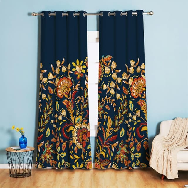 Detalle de Tokusyou Boho Verdunklungsvorhänge Marineblau 158×132 cm