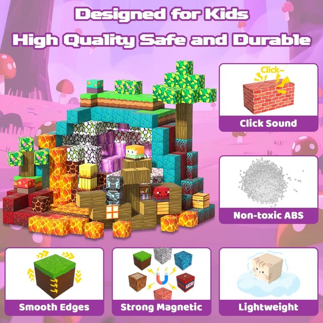 Detalle de CraftyNest Magnetische Bausteine (150 Teile) – magnetisches Konstruktionsset ab 3 Jahren mit Geschichtenbuch