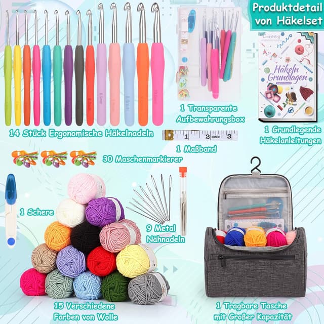 Detalle de Coopay Häkelset 73-teilig für Anfänger