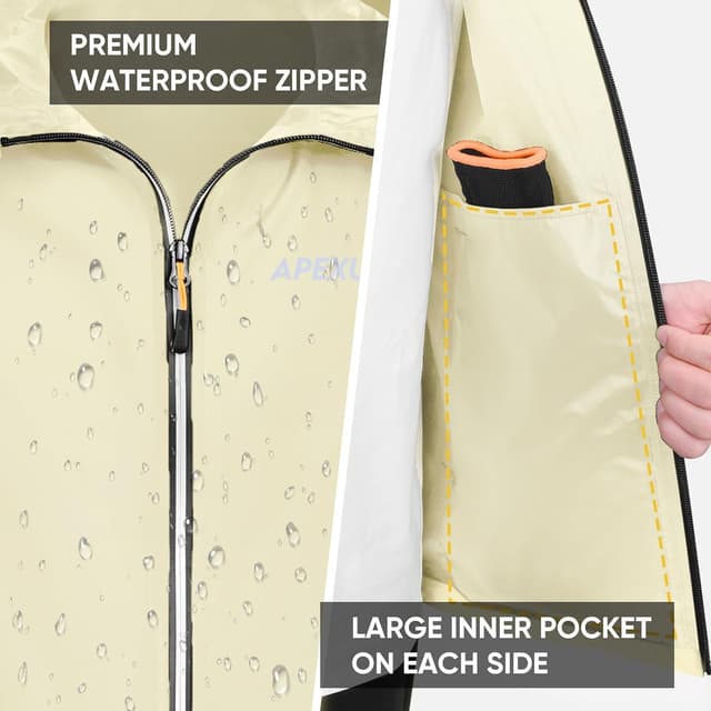Detalle 2 de APEXUP Packable Rain Jacket Men with Reflective Zipper — Lightweight Waterproof Raincoat