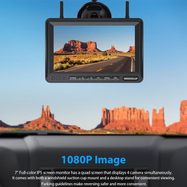 Detalle de ZEROXCLUB Magnetische Rückfahrkamera kabellos (7 Zoll, 1080P, 9600 mAh) mit IP69K-Monitor