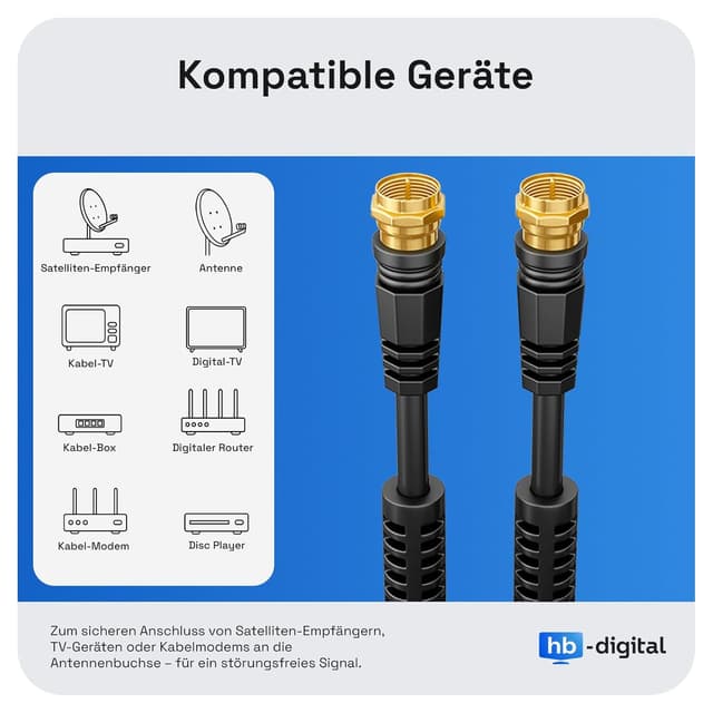 Detalle de HB-DIGITAL SAT TV Antennenkabel 20 m – Koaxial für HDTV/4K/8K, DVB-S/DVB-S2 & DAB – mit Mantelstromfilter