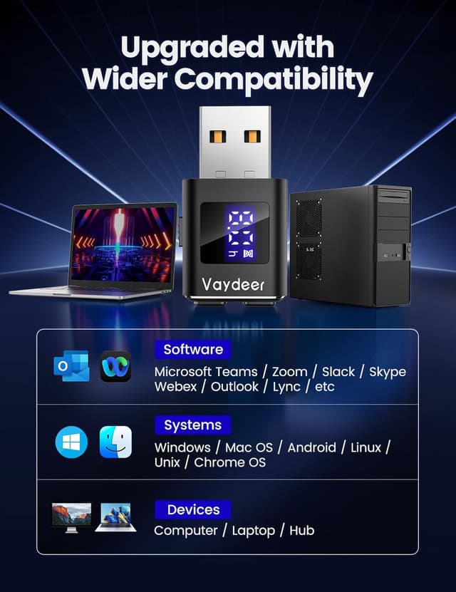 Thumbnail 6 de VAYDEER USB Mouse Jiggler with LED Timer (2025 Aluminium Edition) – Dual Motion Modes, Plug & Play for Windows/Mac/Linux