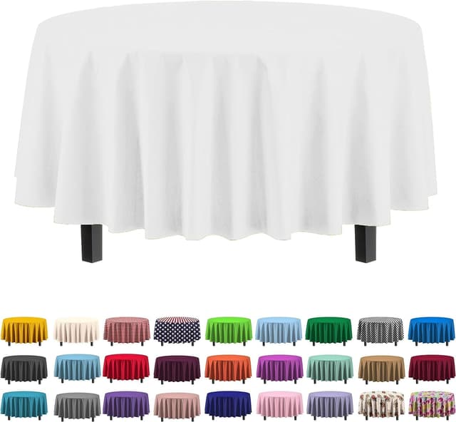Detalle de 12-Pack Premium Plastic Tablecloth 84in Round Table Cover (White)