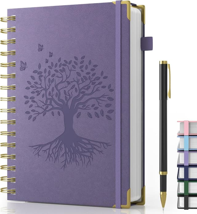 Detalle de Smarpau A5 Notizbuch mit Stift, Hardcover-Spiral-Journal (liniert) – 240 Seiten, 14,5 x 21 cm, lila