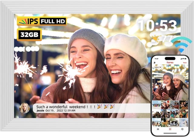 Detalle de REUMAR 32GB 10.1-inch Smart WiFi Digital Photo Frame (Frameo App, IPS Touch Screen, Auto-Rotate) – White