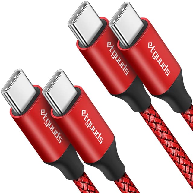 Detalle de etguuds USB‑C auf USB‑C Kabel 1 m (Rot), 2er‑Pack, bis 60 W / 3 A mit E‑Mark