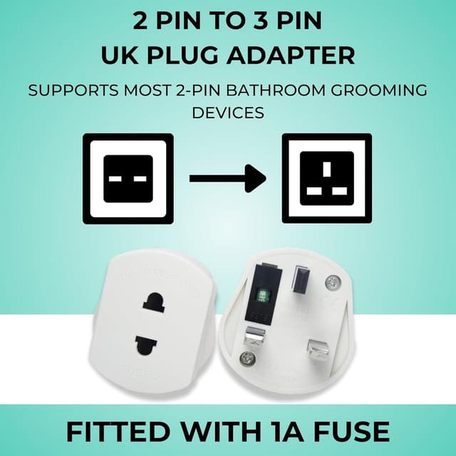 Detalle 2 de 2 Pack UK Electric Toothbrush & Shaver Plug Adapter (2-Pin to 3-Pin) with 1A Fuse & Safety Shutters – for Oral-B, Braun, Philips & more