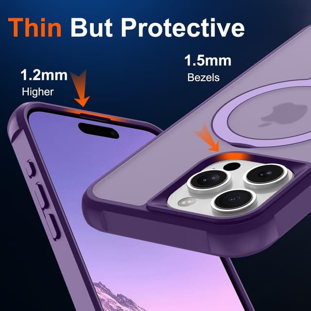 Thumbnail 6 de CHAOFEnG Magnetic iPhone 16 Pro Case with Metal Ring Stand (Purple) — Military-Grade Drop-Tested, Magnet Compatible
