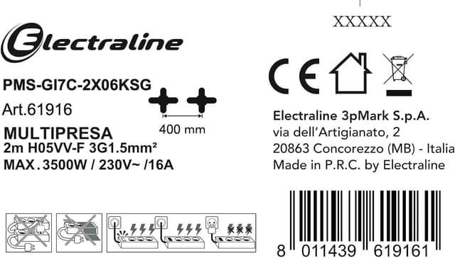 Thumbnail 5 de Electraline 61916 Multipresa Alu-Line 12 posti 2 m