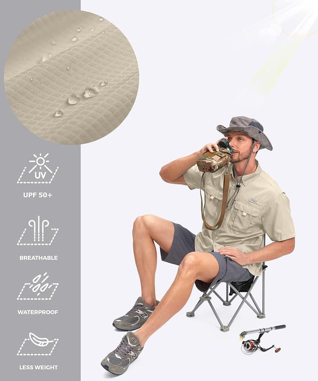 Detalle de Pudolla Men’s Short Sleeve Fishing Shirts with UPF50+ and Zipper Pockets