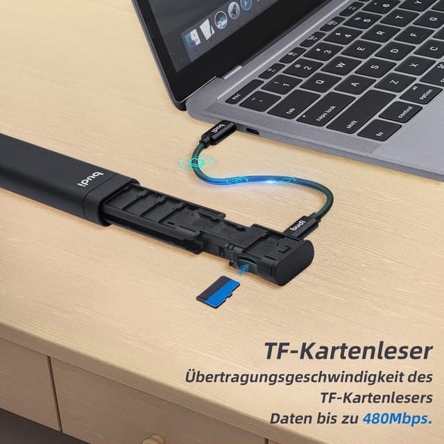 Detalle 2 de Mcbazel Budi 9-in-1 Multi-Kabel- & Karten-Converter-Stick (USB, SD/TF, SIM) mit Typ-C-Adapter