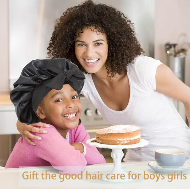 Detalle de EBONNT Kindermütze aus Satin – doppellagige, doppelseitige Schlafkappe für Kinder (ca. 30 cm)