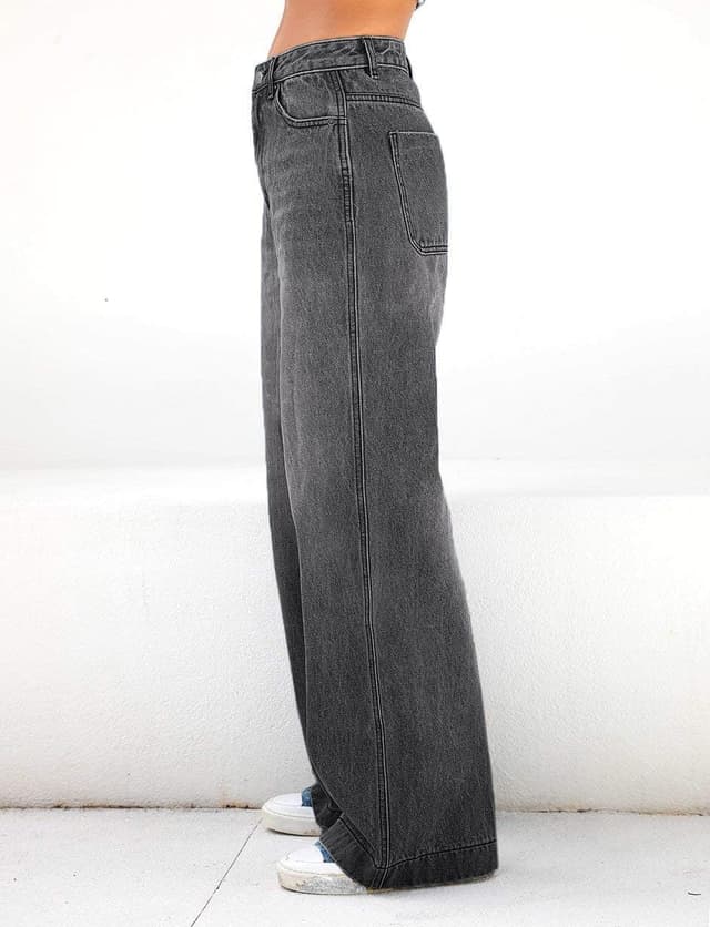 Detalle 2 de EMMIOL Weite Leg Straight Jeans Damen im Used-Look mit verstellbarem Bund