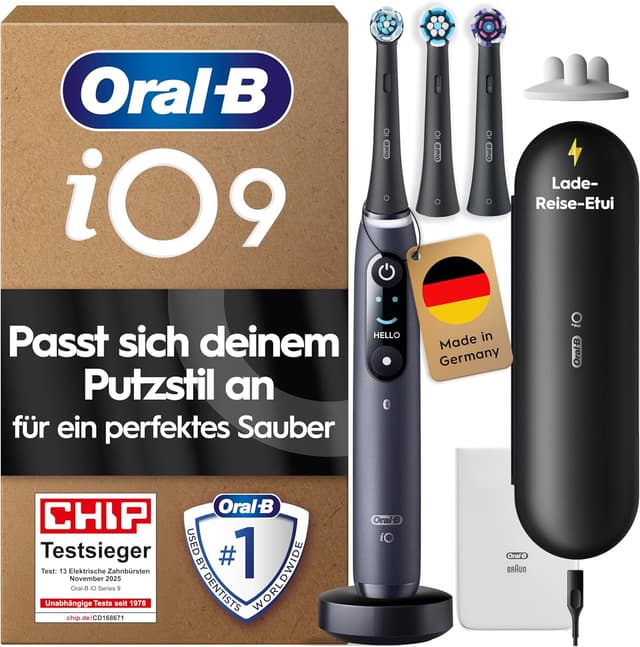 Detalle de Oral‑B iO Series 9 elektrische Zahnbürste mit 3 Aufsteckbürsten
