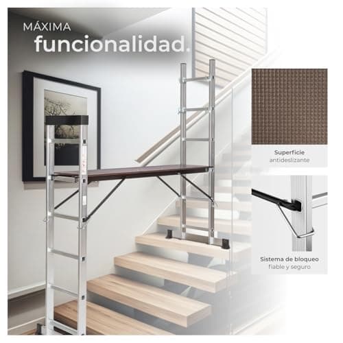 Thumbnail 7 de tectake® escalera plegable de aluminio 4 en 1 telescópica, tijera y andamio con ruedas (hasta 150 kg)