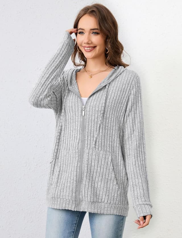 Detalle de Flikity women’s zip-up cardigan hoodie with large pockets (M–XXL)